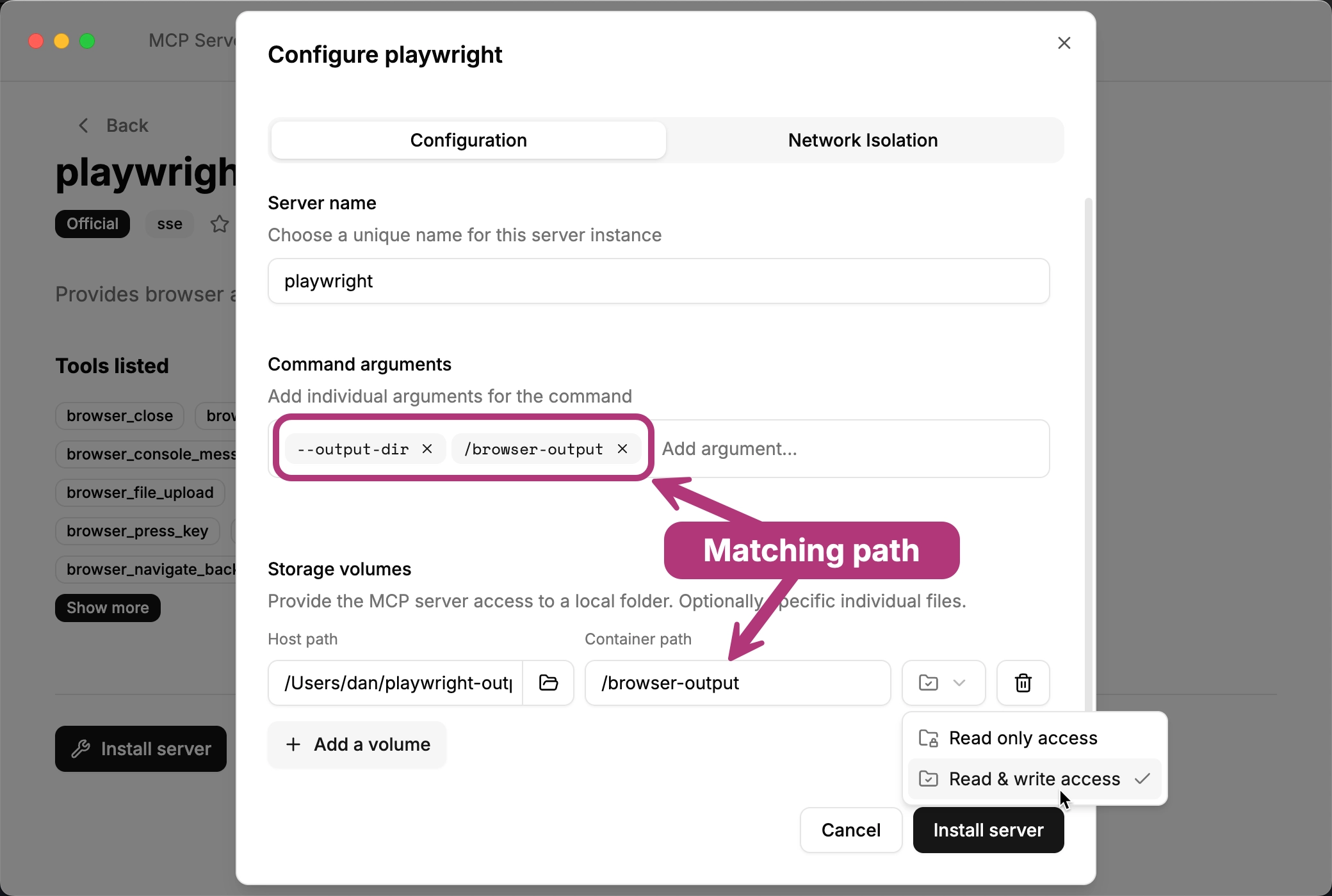 Playwright MCP server UI